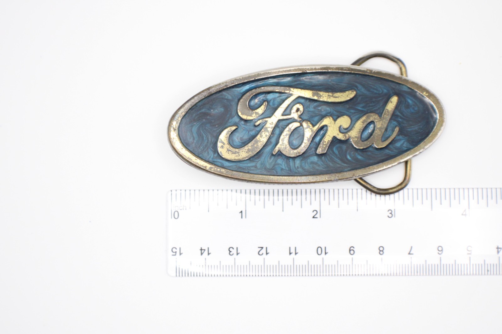 Vintage 1980 Ford Oval Logo Belt Buckle Blue Enamel Serial #285 USA