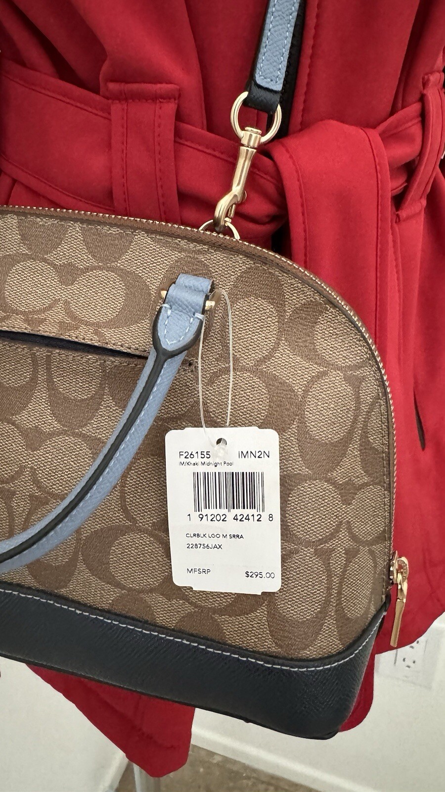 COACH Mini Sierra Satchel Logo Khaki /Midnight Pool / Brown Leather Bag $295 NEW
