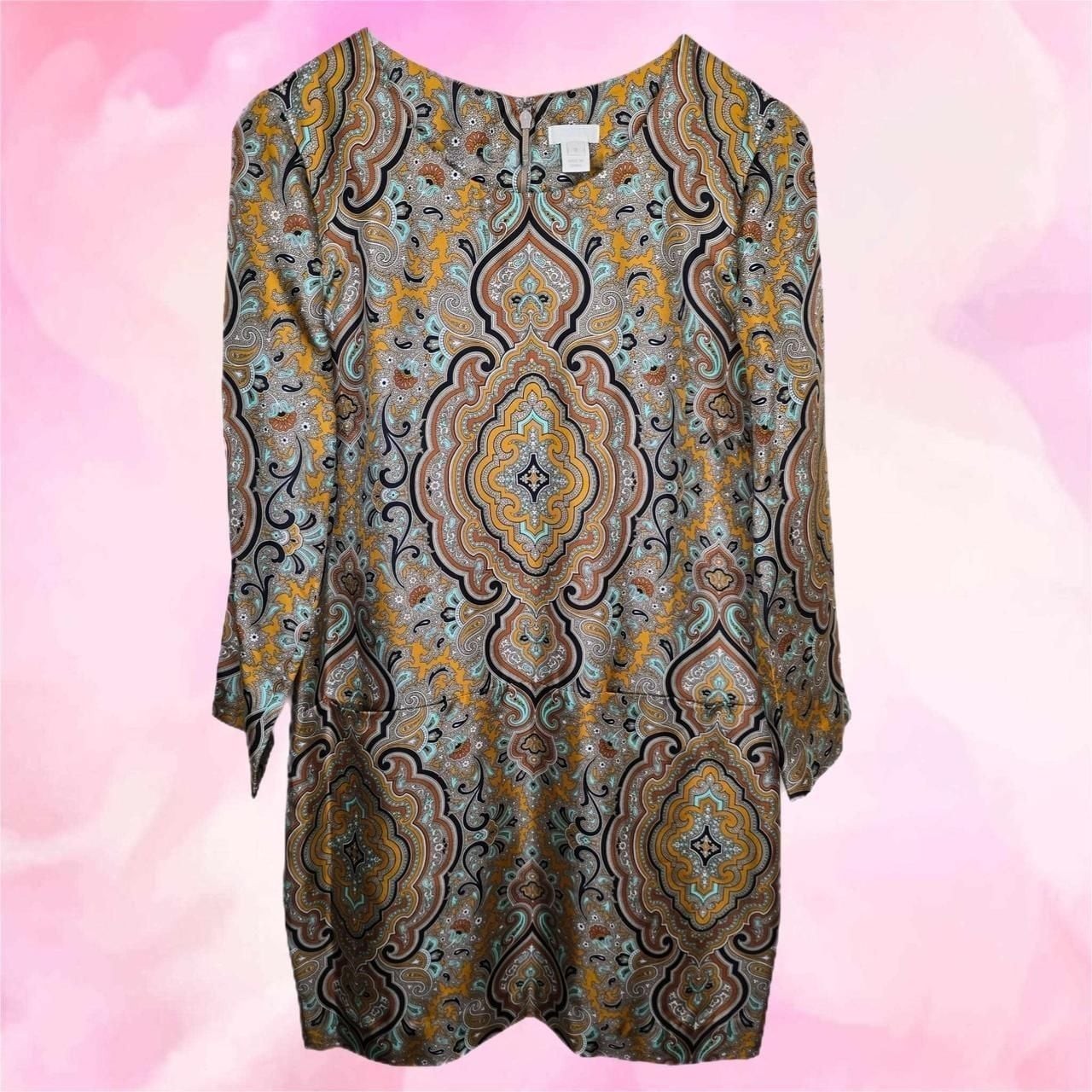 J.Crew Collection Medallion Print 100% Silk Bell Sleeve Tunic Dress