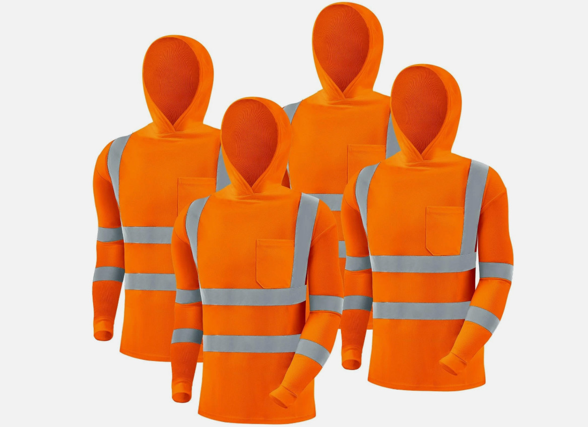 4 pack Hiv long sleeve Safety shirt hooded with reflective tape dry fit