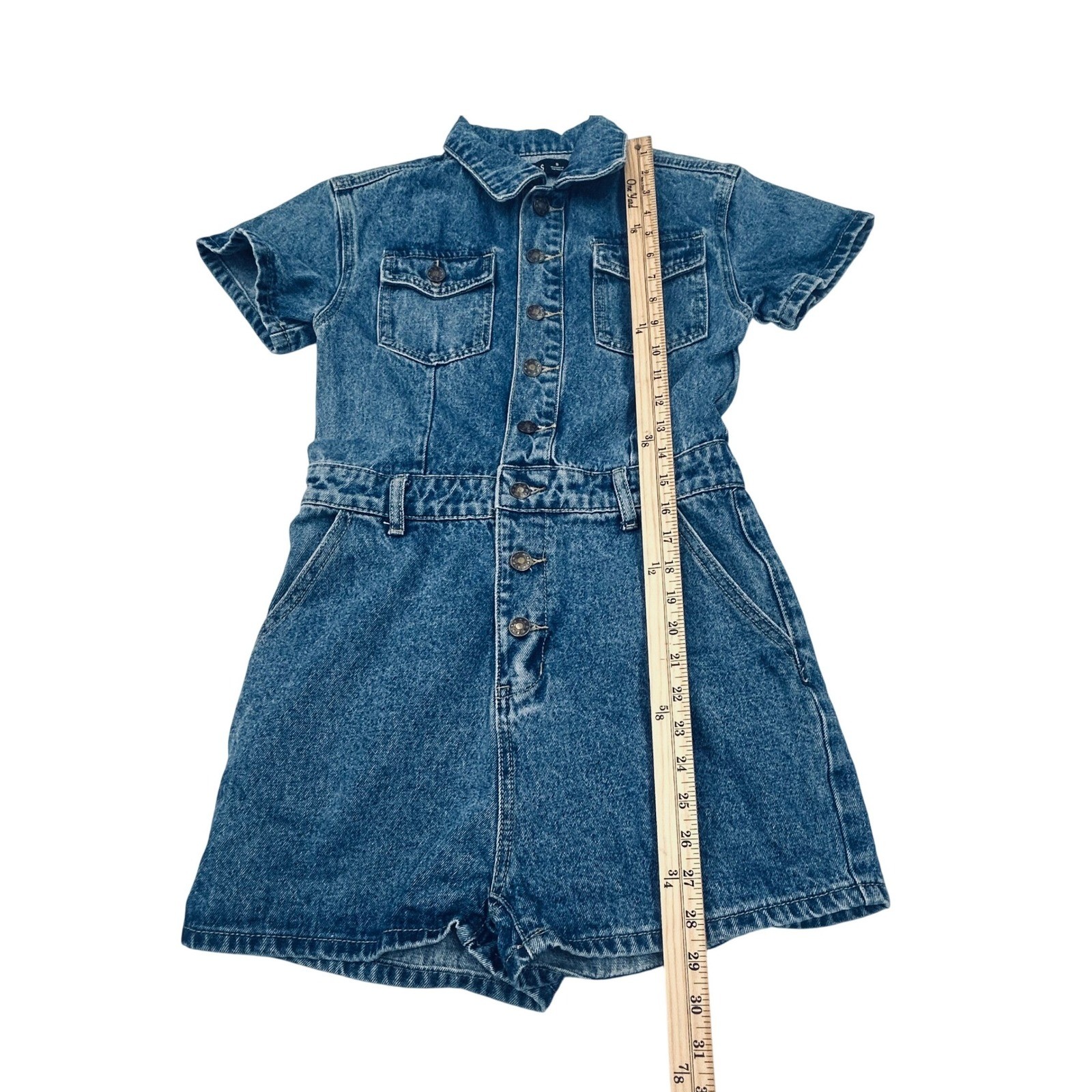 Lioness U Know Whats Up Denim Romper Womens S Blue Utility Button Front Playsuit