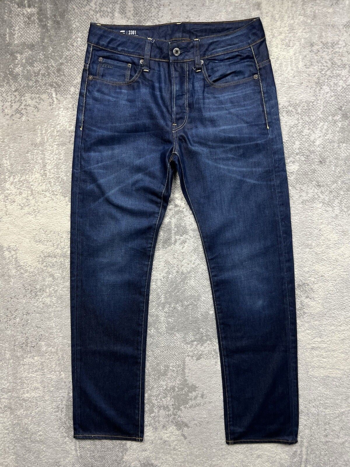 Men’s G-Star Raw 3301 Slim Straight Dark Blue Denim Jeans Size W29 X L32