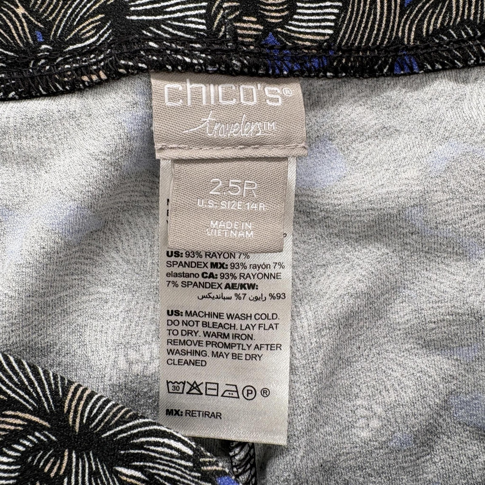 Chico’s Travelers Slinky Knit Pants Womens 2.5P Blue Floral Stretch Pull On