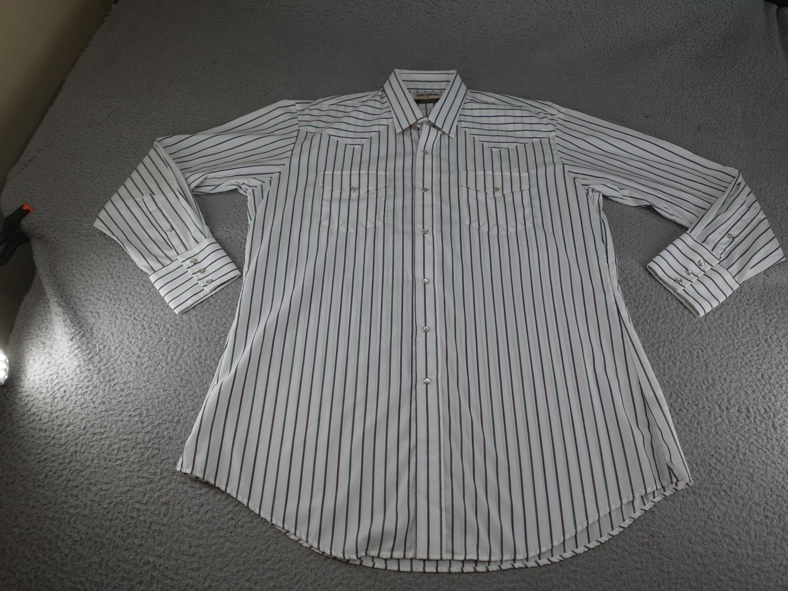 Vintage Western Pearl Snap Shirt Mens XL White Striped Rodeo Cowboy USA 90s
