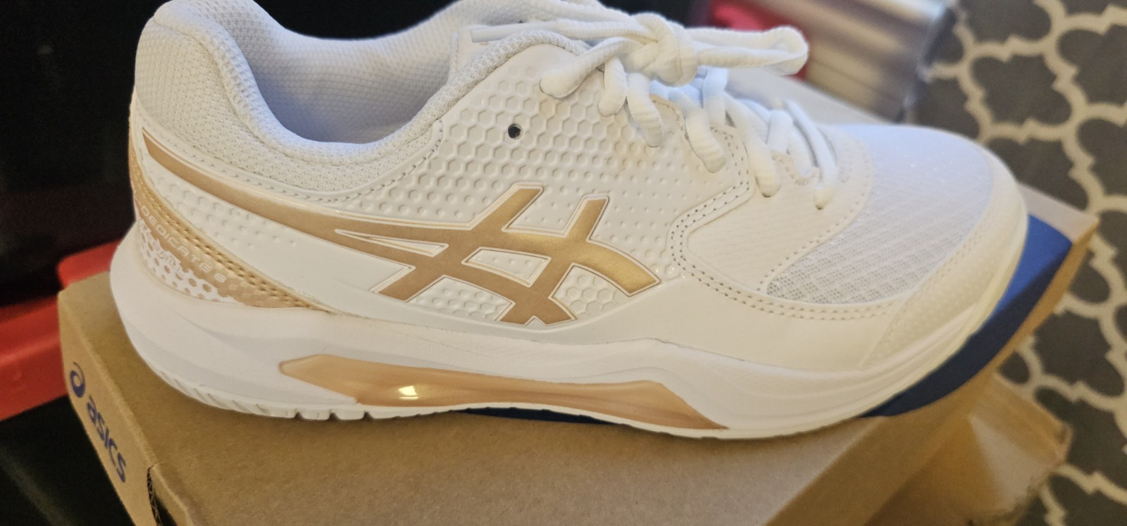 Size 6.5 – ASICS Gel Dedicate 8 Pickleball Sneakers White/Champagne-NIB