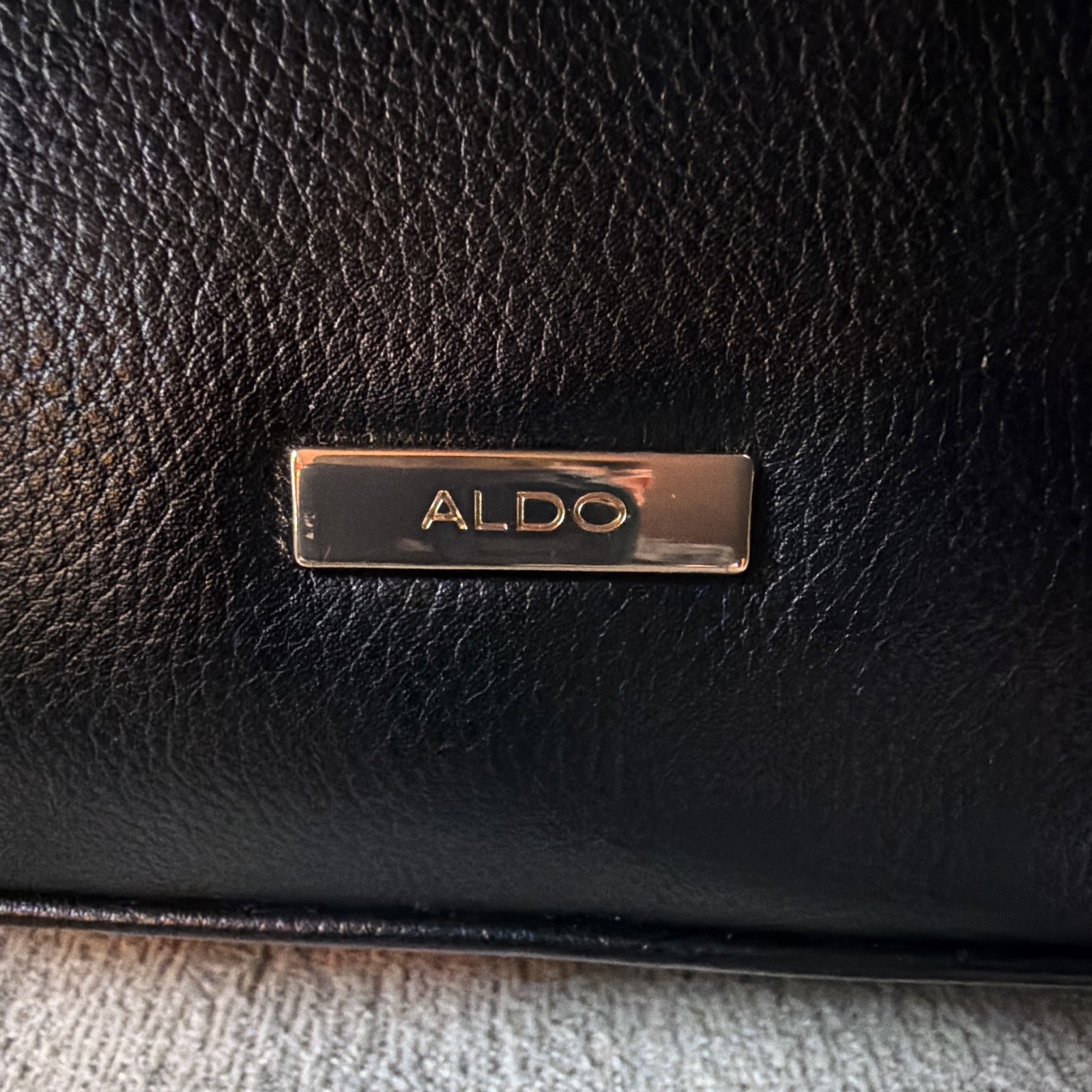 ALDO Black Small Satchel Top Handle Bag, Zip Closure, Detachable Strap