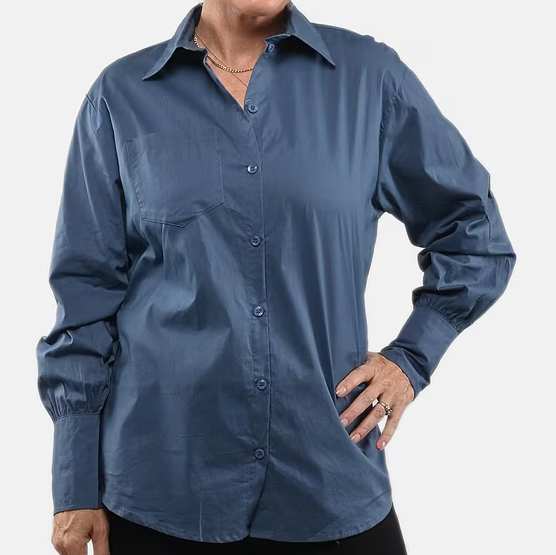 Tamsy 100% Cotton Sky Blue Button up Long Sleeve Shirt Large New with Tags