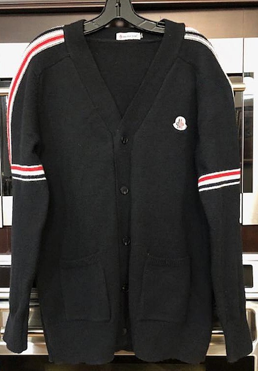 RARE Moncler Black Striped Logo Button Down Pockets Cardigan Sweater Designer