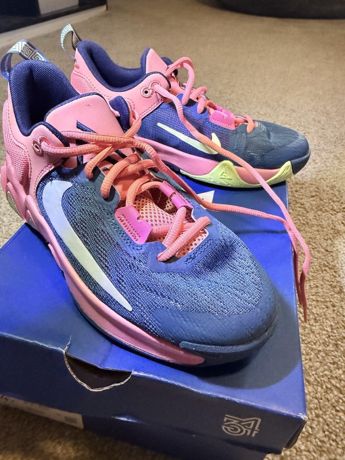 EUC Nike Giannis Immortality 2 GS Size 4Y Pink Gaze/Celestine Blue