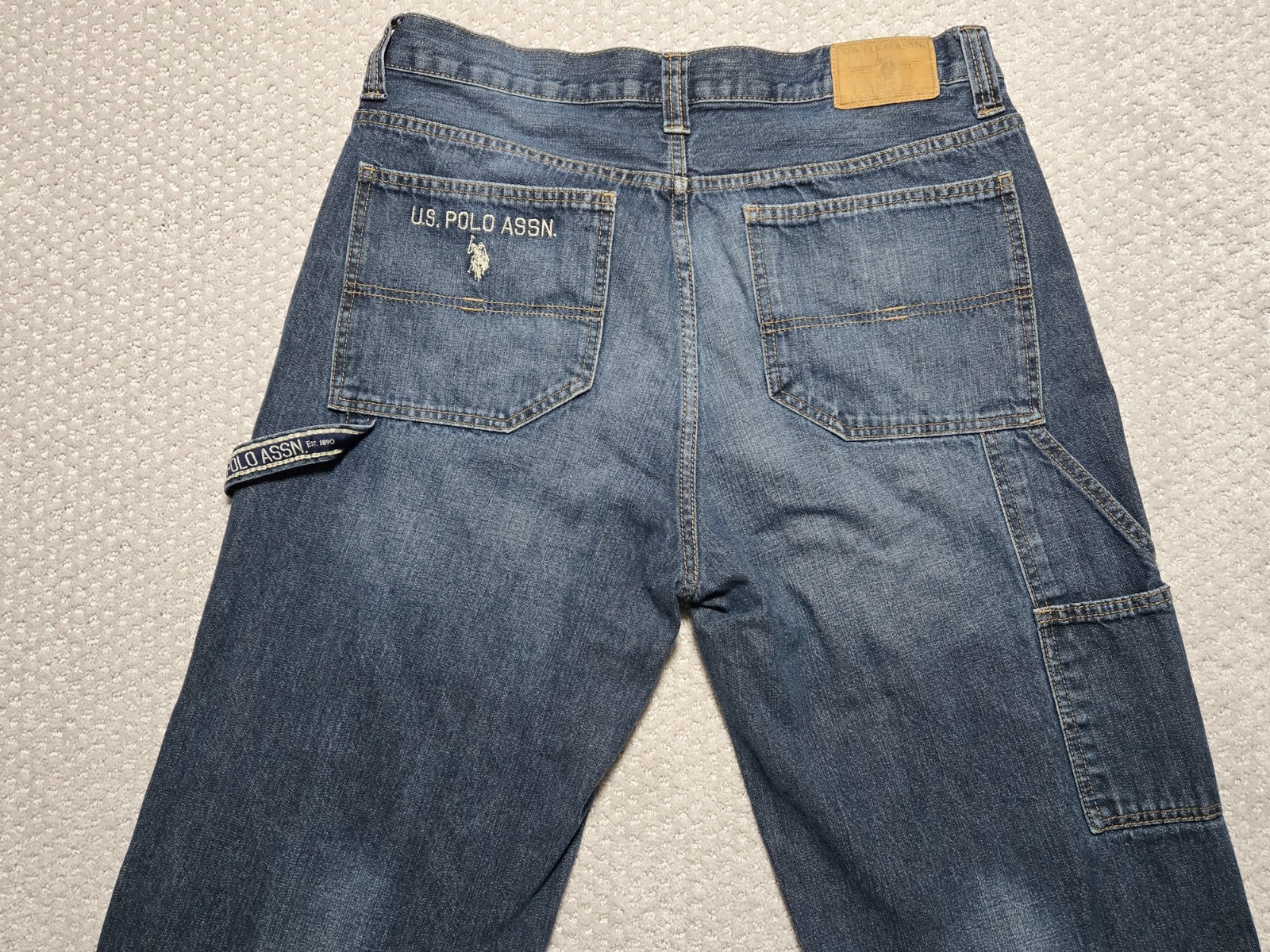 U.S. POLO ASSN. Baggy Blue Jeans ~ Men’s 34 x 32 ~ Carpenter Hammer Loop ~