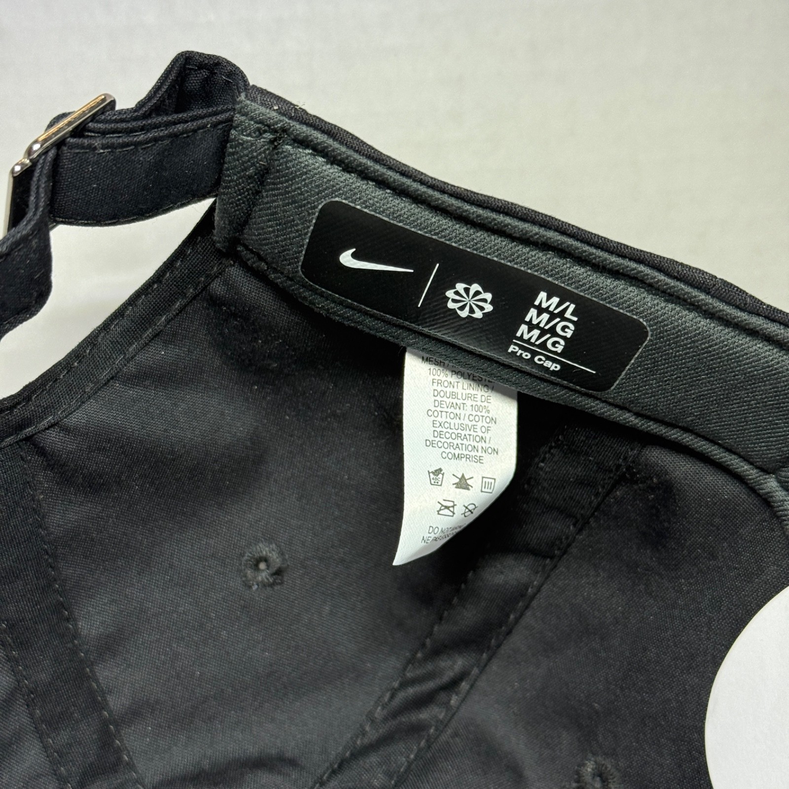 Nike Pro Golf Training M/L Unstructured Strapback Rope Hat #IB8543-010 Black Cap