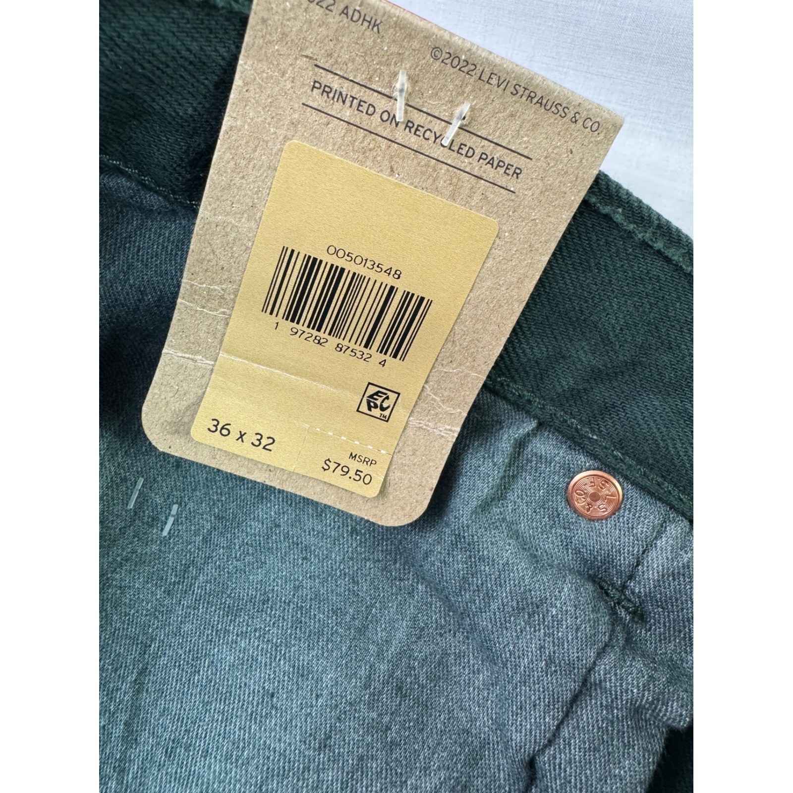 Levis 501 Original Mens Straight Leg Jeans Green denim button fly 36×32