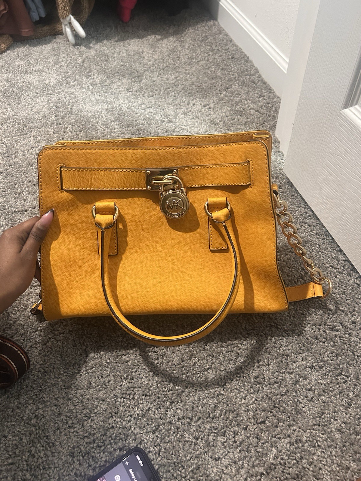 Michael Kors Yellow Medium Satchel Top Handle Zip w/ Detachable Crossbody Strap