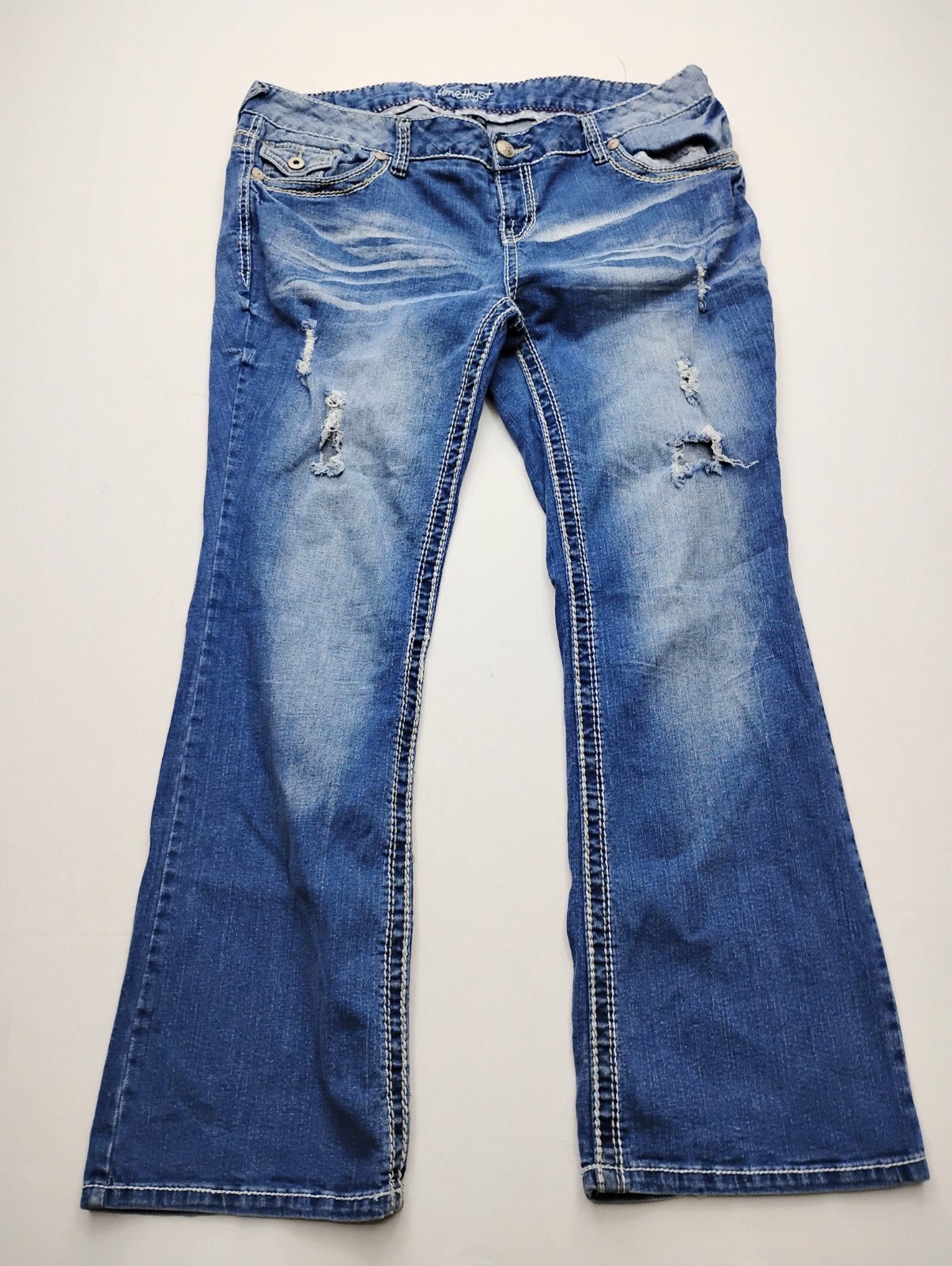Amethyst Women’s Jeans Size 18 Bootcut Distressed Denim Thick Stitched Western