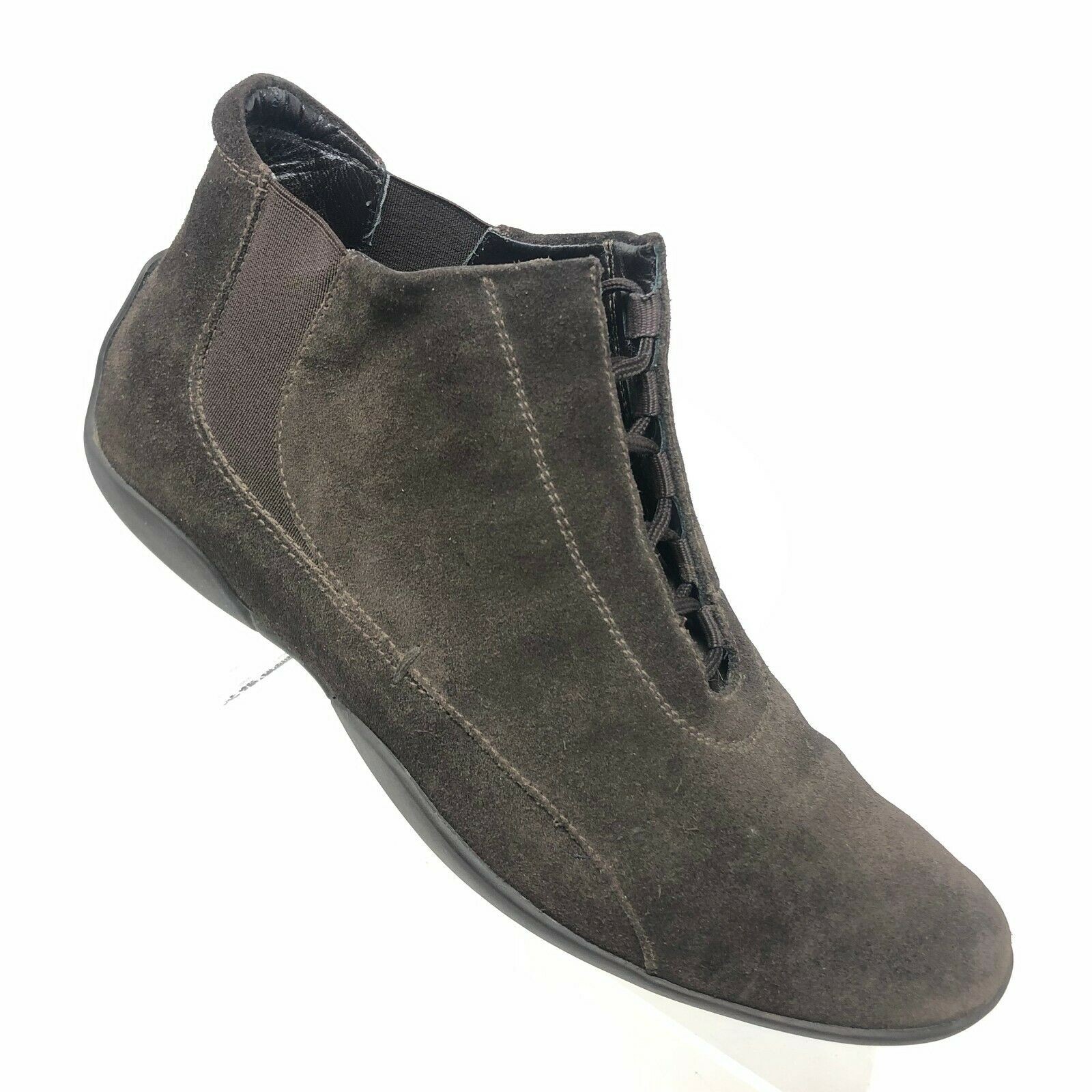 Max Mara Suede Lace Up Booties Women’s 6.5 EU 37 Elastic Gore Driving Flat Italy