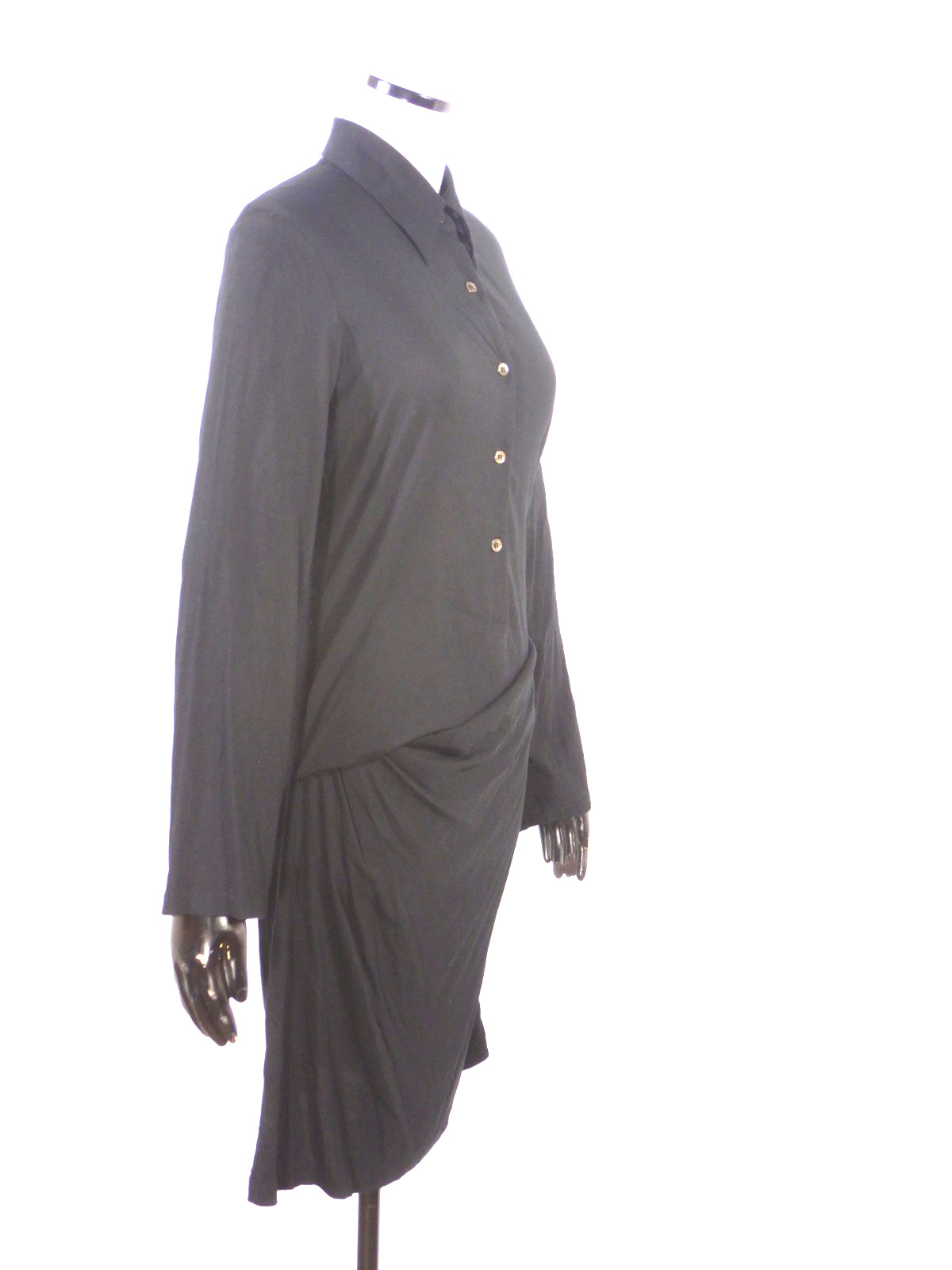 Ann Demeulemeester hip drape black long sleeve rayon shirtdress Size 38
