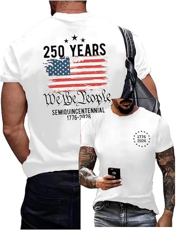 America 250th Birthday Graphic T-Shirt Independence Day Patriotic US Flag Tee