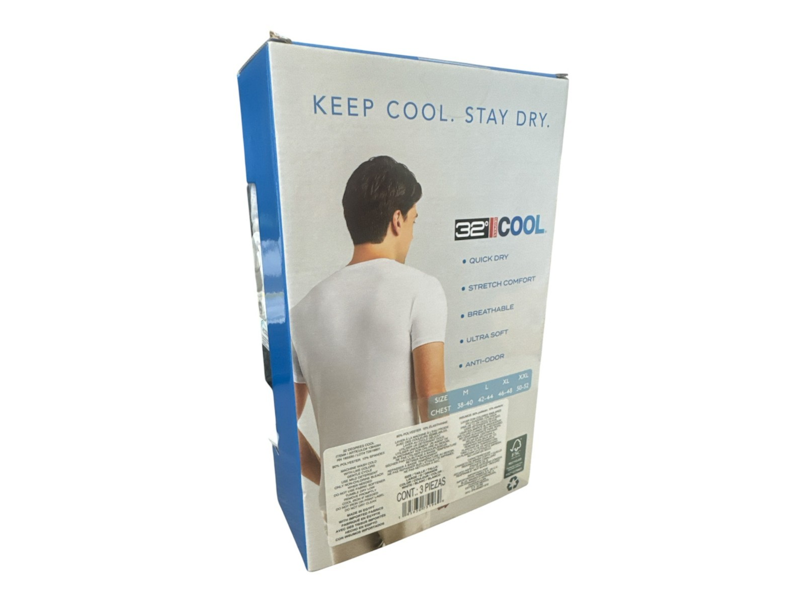 Undershirt Tees Men 3 Pack 32 Degrees CREW Neck Short Sleev White L,XXL New Gift