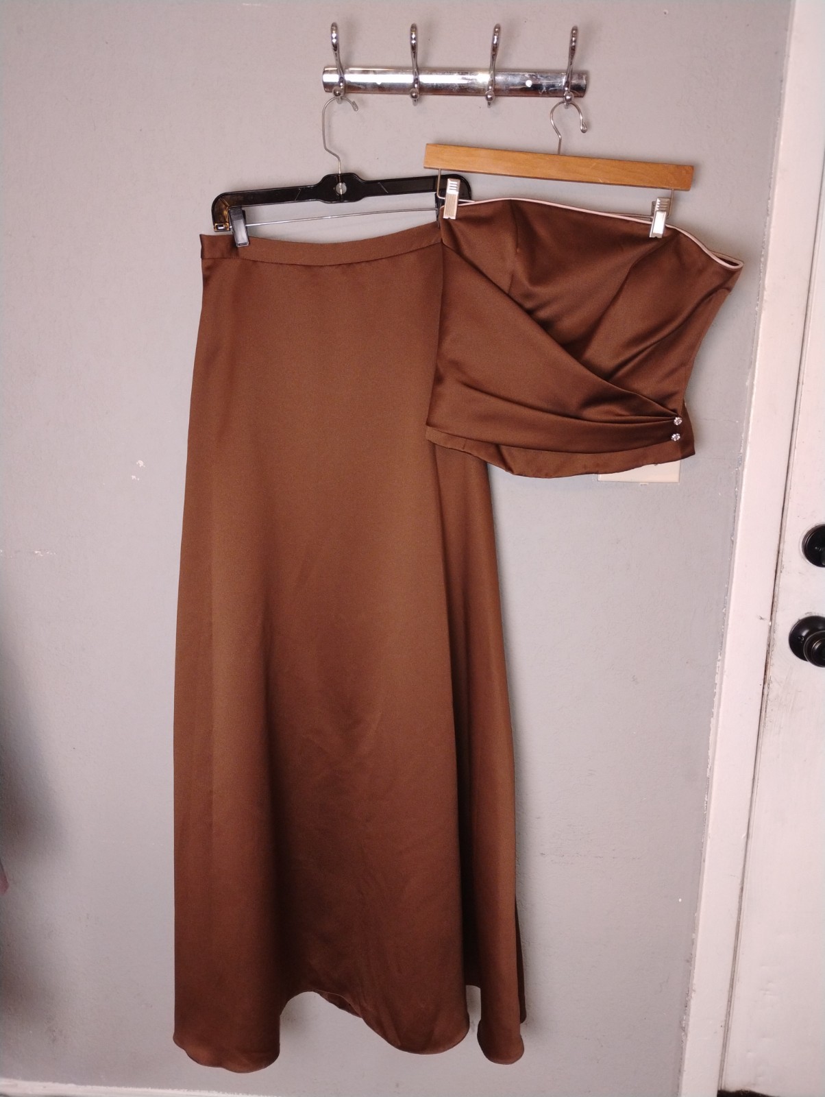 Size 11/12 NWT Y2K Vintage Mori Lee Bridesmaids 2 Piece Set Coffee Brown Bustier