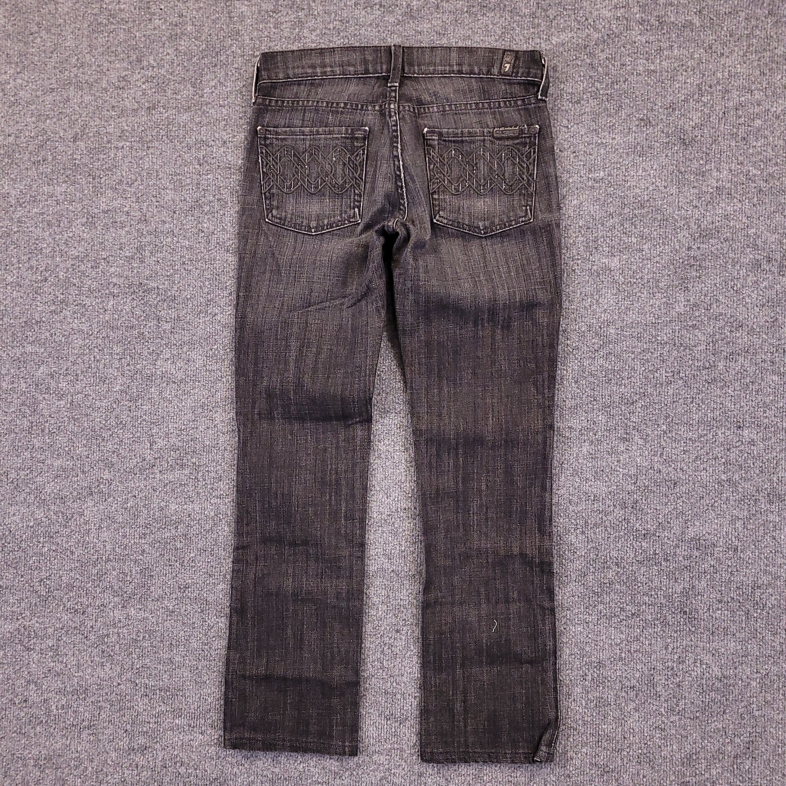 7 For All Mankind Straight Leg Jeans Women 27×27 Black Charcoal Low Rise Stretch