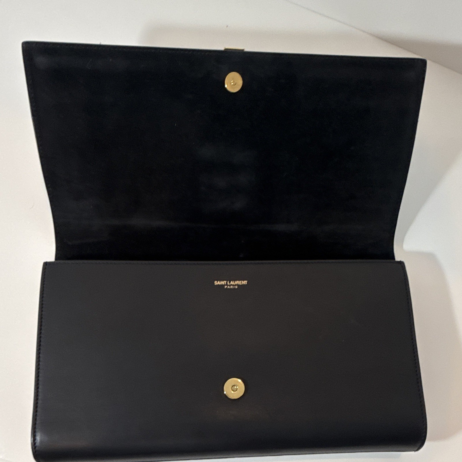 Saint Laurent Black YSL Logo Clutch w/ Gold Tone Hardware Magnetic Closure