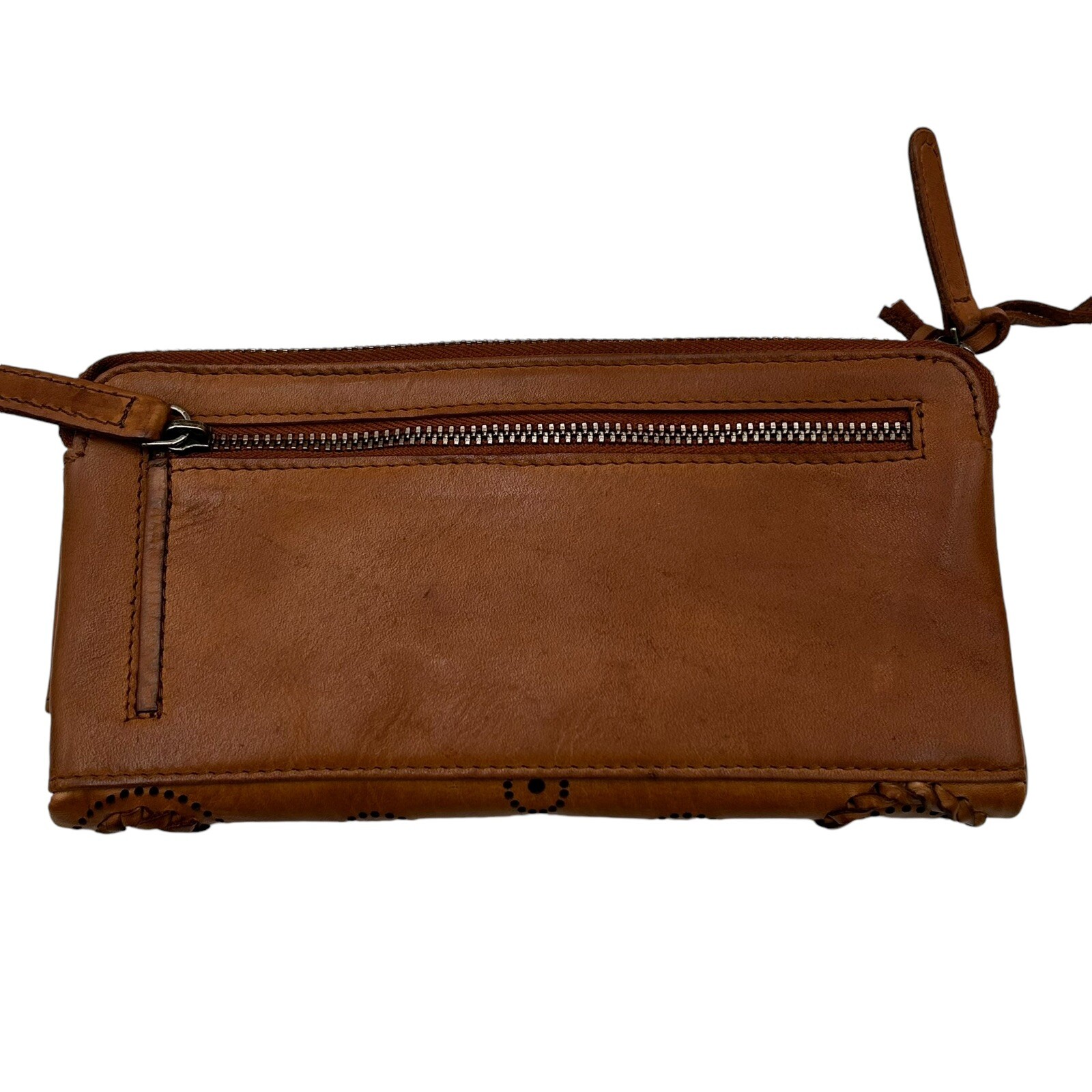 VILENCA Women’s Leather Flap Wallet With Circular Details Brown Metal Accents