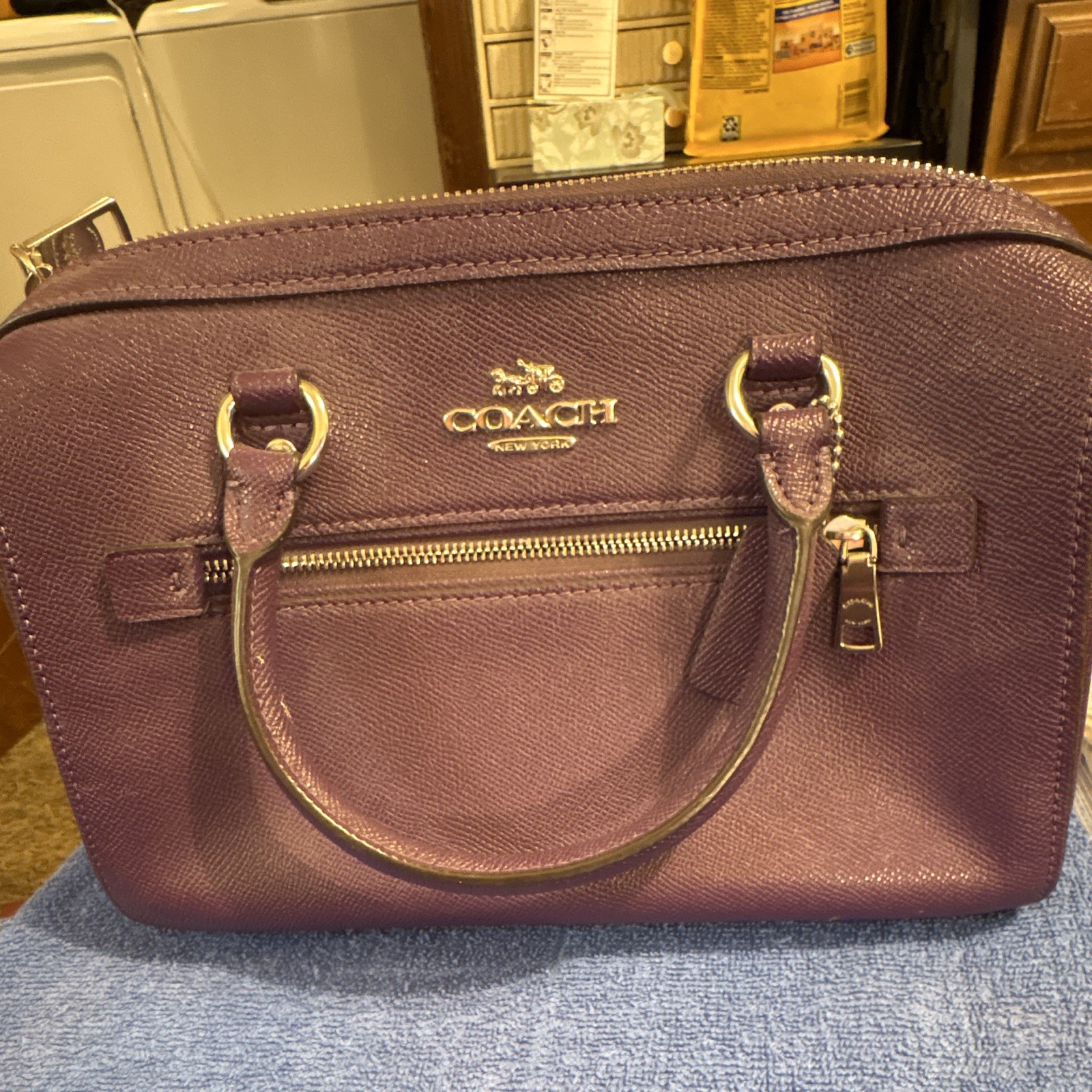 Coach Purple Satchel Top Handle Bag Zip Top Gold Hardware Inner Pockets