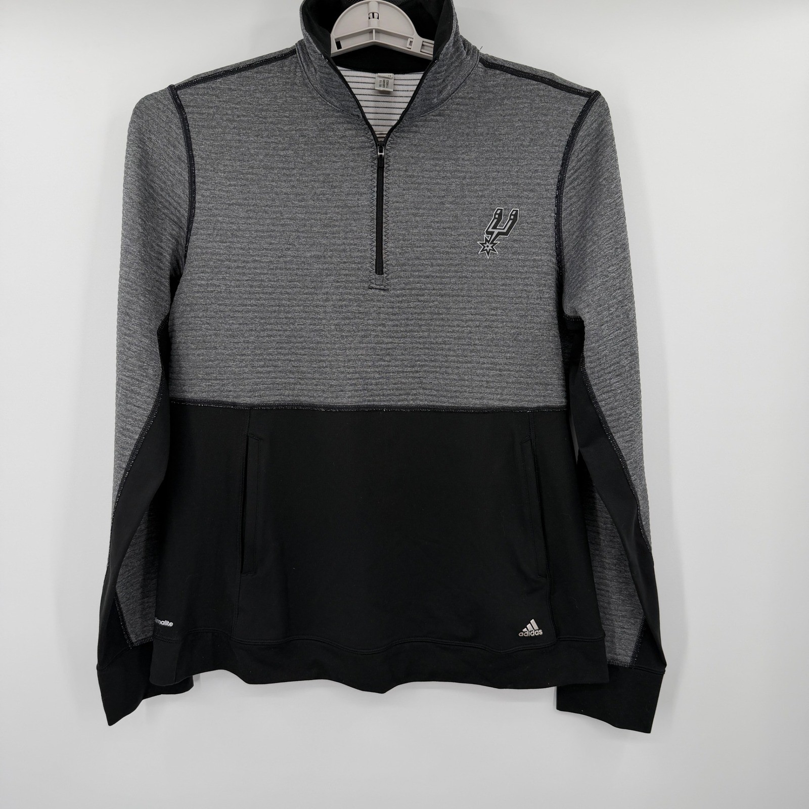 Adidas San Antonio Spurs Mens Medium Climalite Quarter Zip Pullover Gray Black