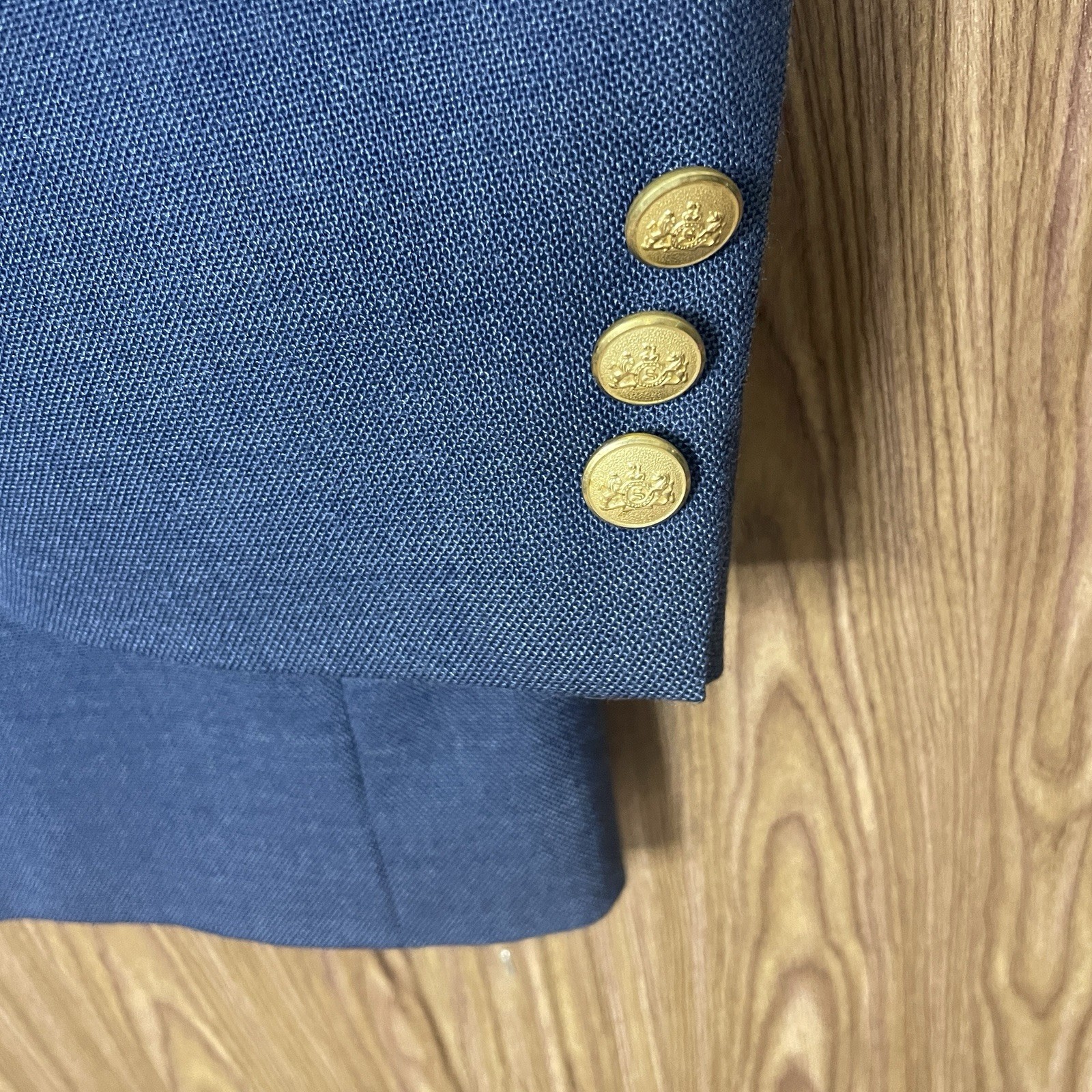 Stafford Blazer Jacket Mens 46R Blue Solid Polyester Worsted Wool Gold Buttons