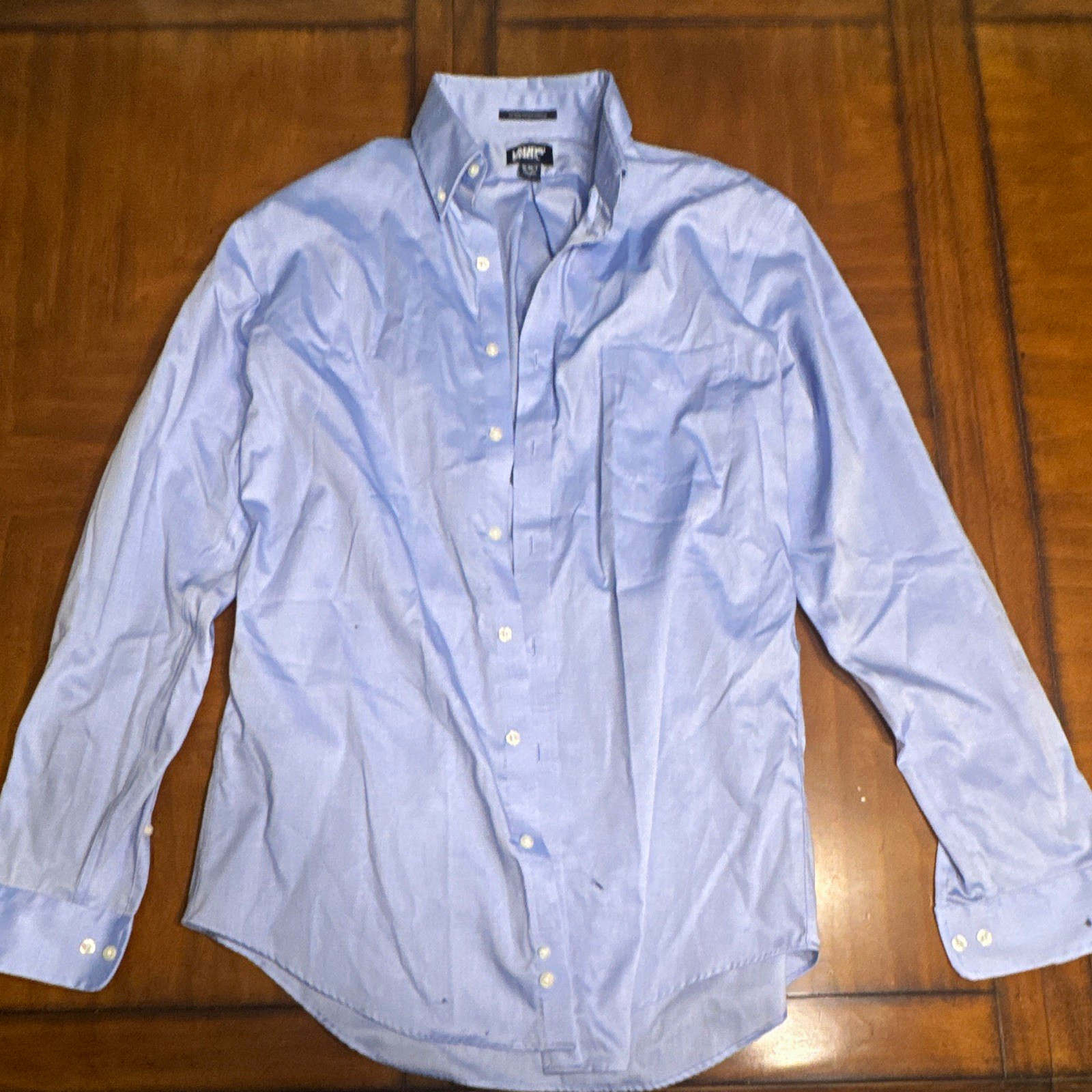 Lands’ End Non-Iron Supima Pinpoint Dress Shirt Tailored Blue Solid 16 36/37