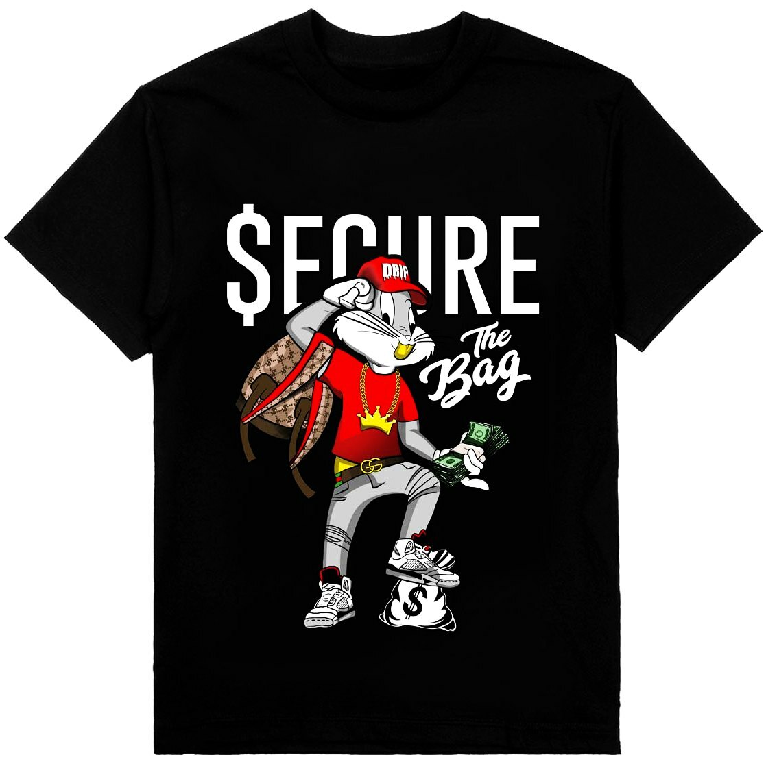 Secure The Bag Drip Mens Heavyweight T-Shirt Print On Shaka Wear Tee