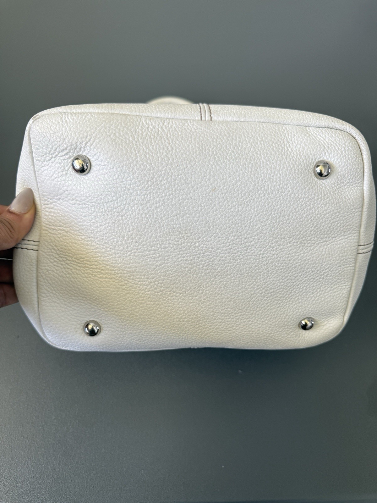 Tignanello White Pebbled Satchel Top Handle Double Handles Silver Hardware