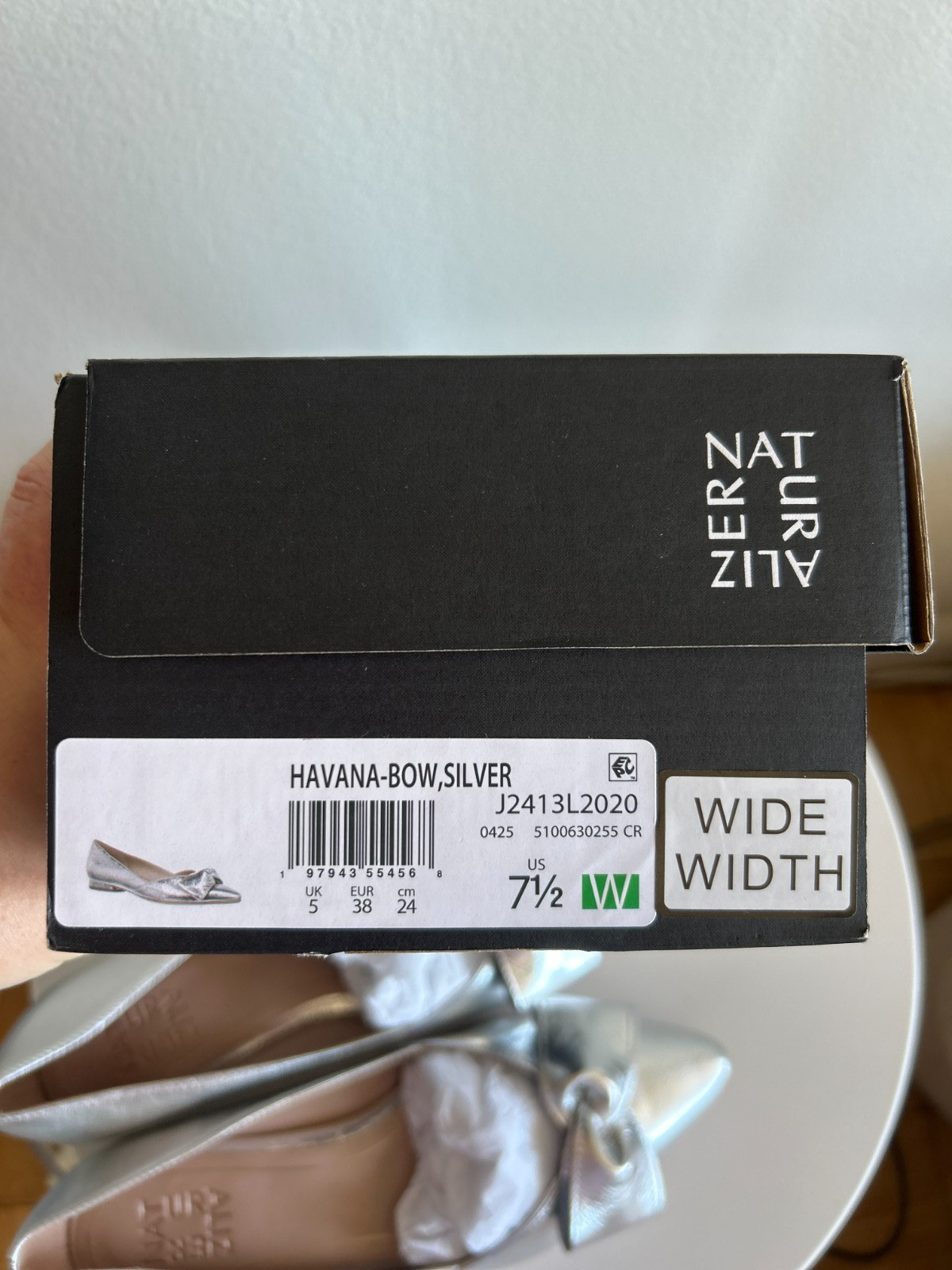 Naturalizer Women Silver Leather Havana Bow Flat Dress Shoes NEW Size 7.5 Wide
