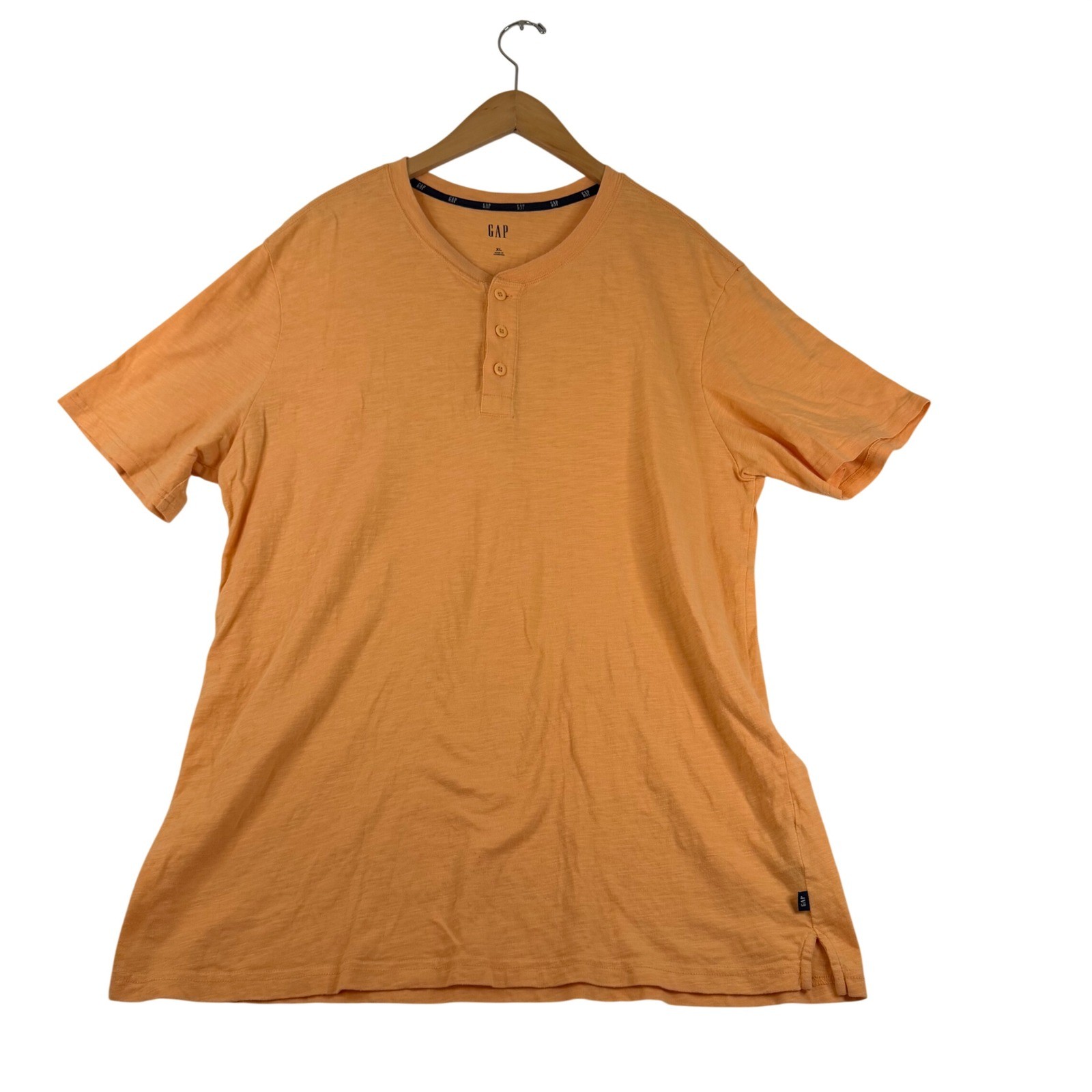GAP Mens XL Orange Slub Knit Short Sleeve Henley T-Shirt 3-Button Placket