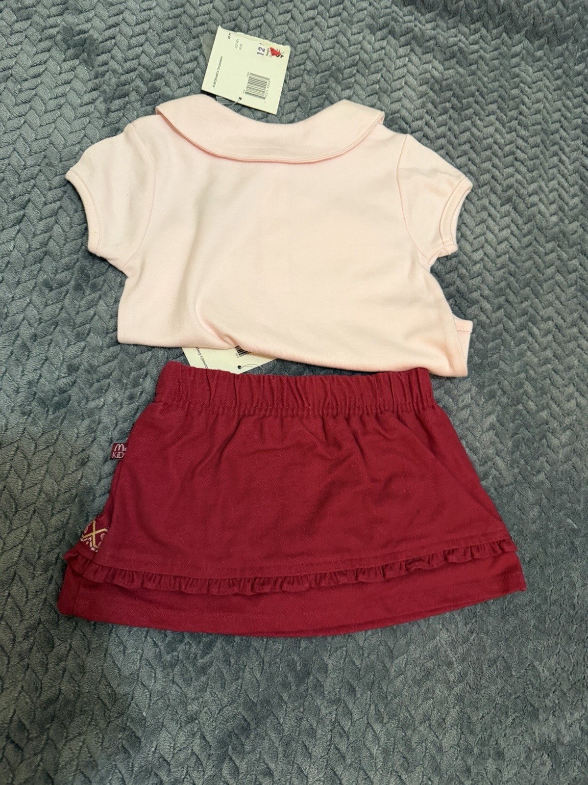 Vintage McKids Girls 2pc Skirt Set 12 Months Pink Top Red Skirt Cotton Knit