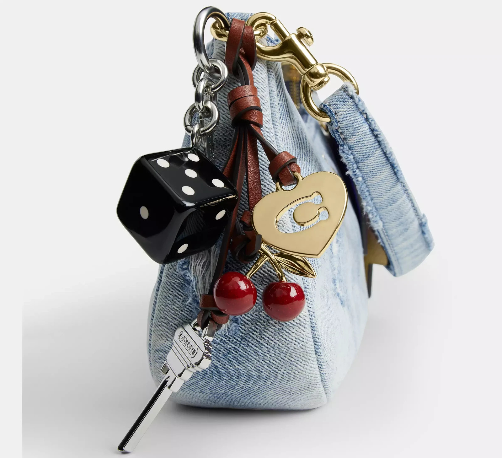 NWT CDY76 Coach Teri Shoulder Bag In Loved Denim With Charms