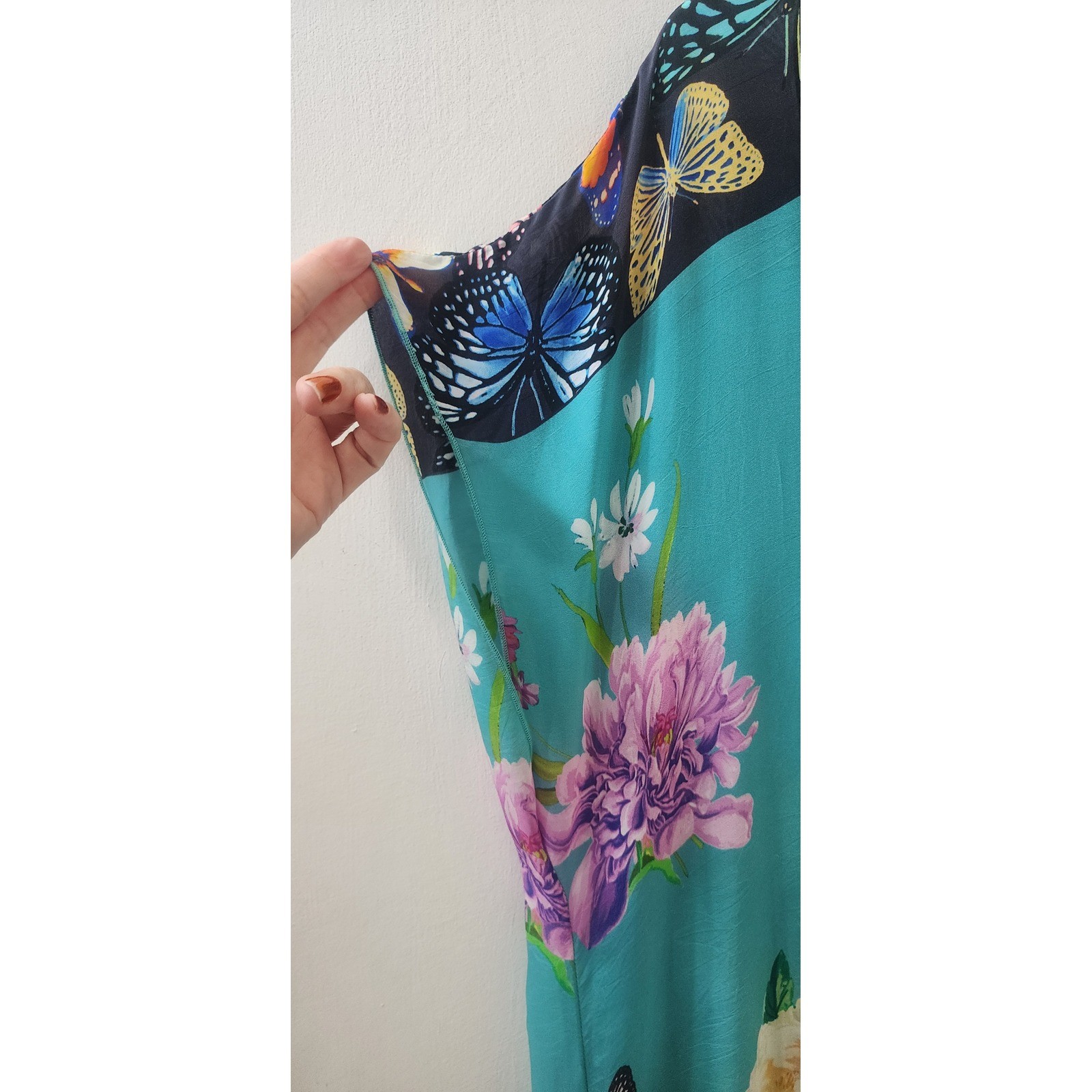 Johnny Was Turquoise Floral Butterfly Cupra Rayon Maxi Dress XL C31222A-4 Boho