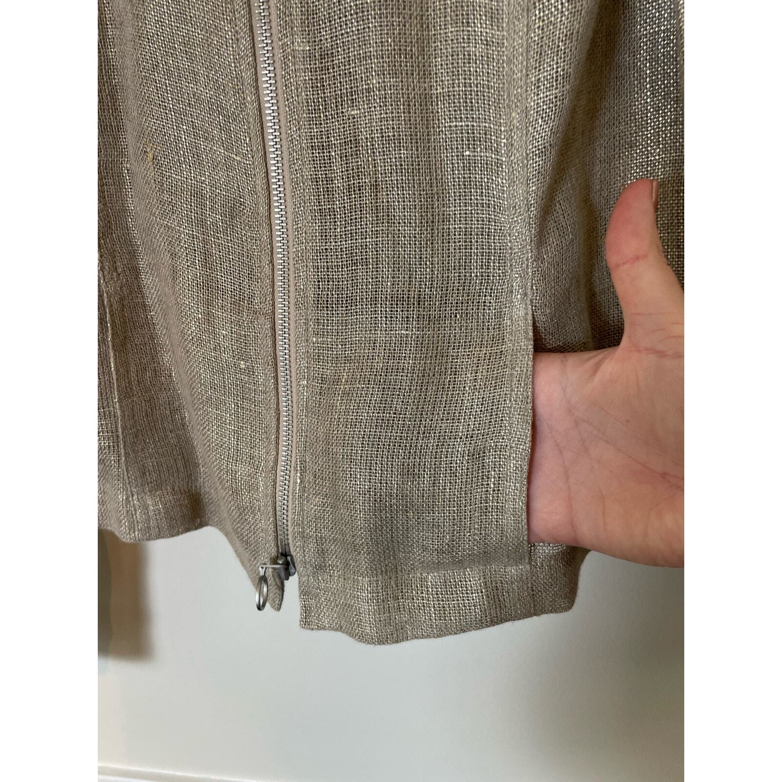 Worth New York Gold Platinum Metallic Linen Bland Jacket Womens S