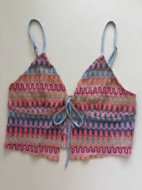 H&M Divided Women Medium Festival Boho Chevron Knit Tie-Front Crop Top Camisole