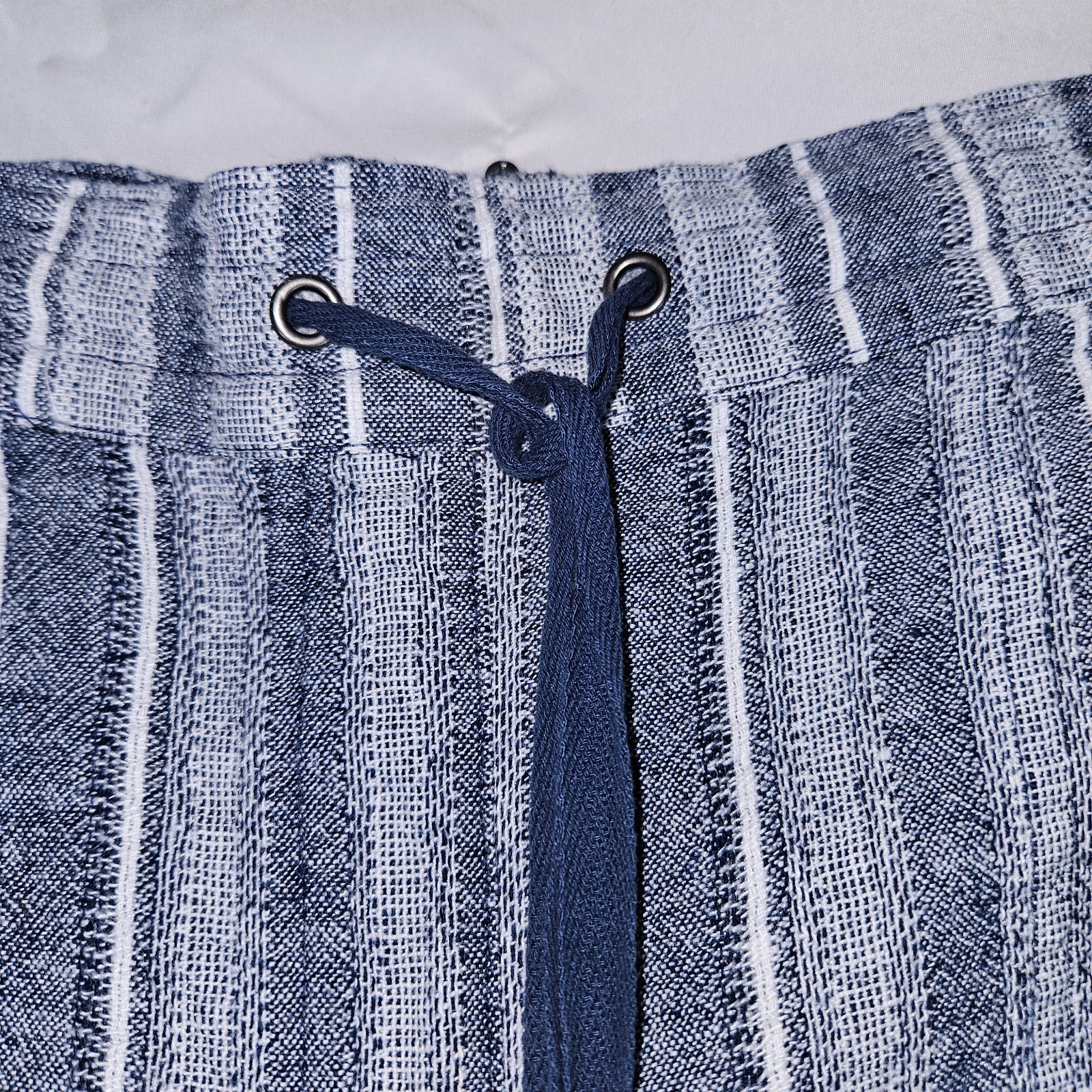 da-sh Linen Blend Striped Crop Pants Medium Blue White Drawstring Coastal Casual