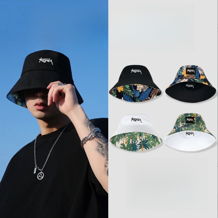 Hawii Style Double Sided Bucket Hat Fisherman Hat Reversible Sun Men Women