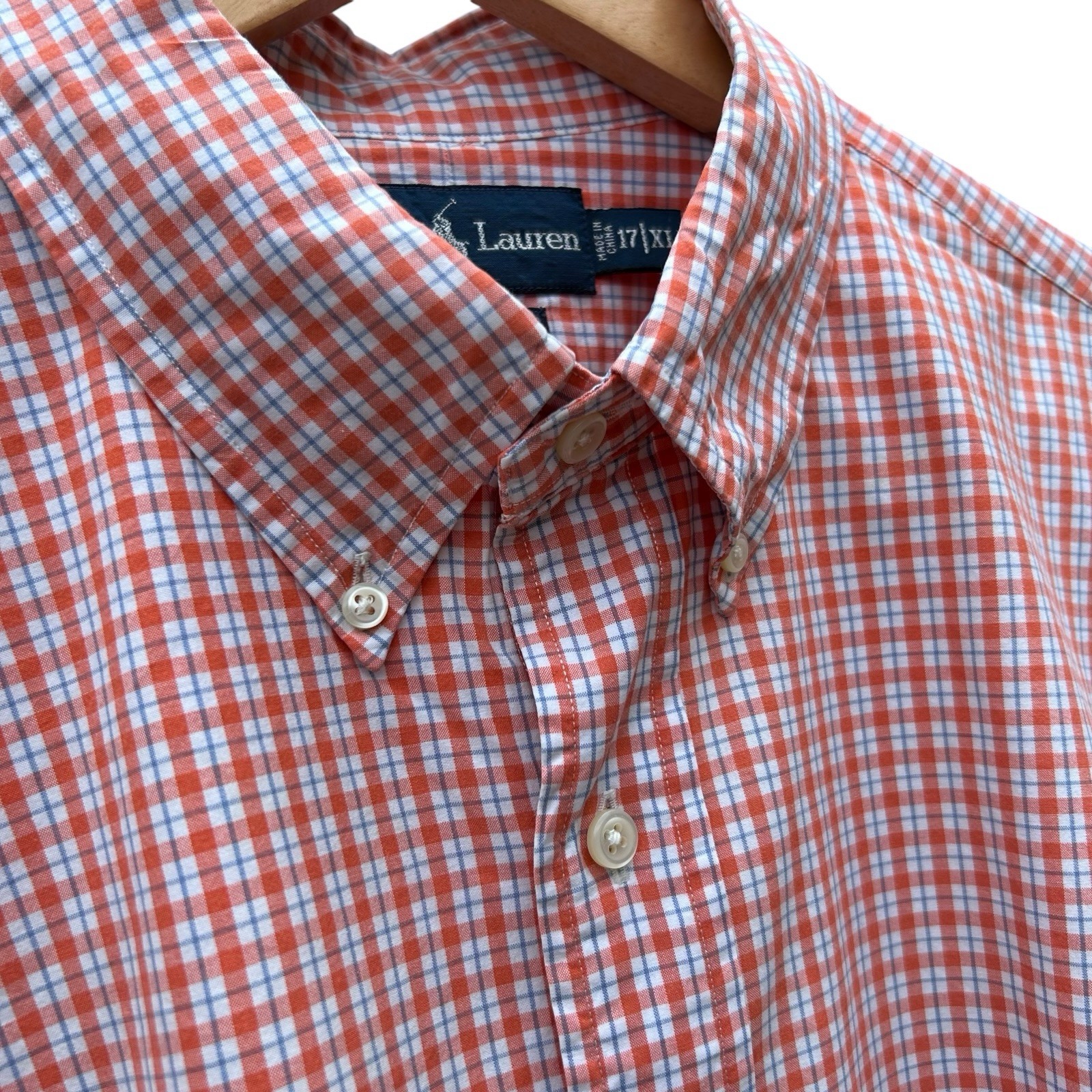 ralph lauren shirt Orange Check Button Down Custom Fit Mens XL