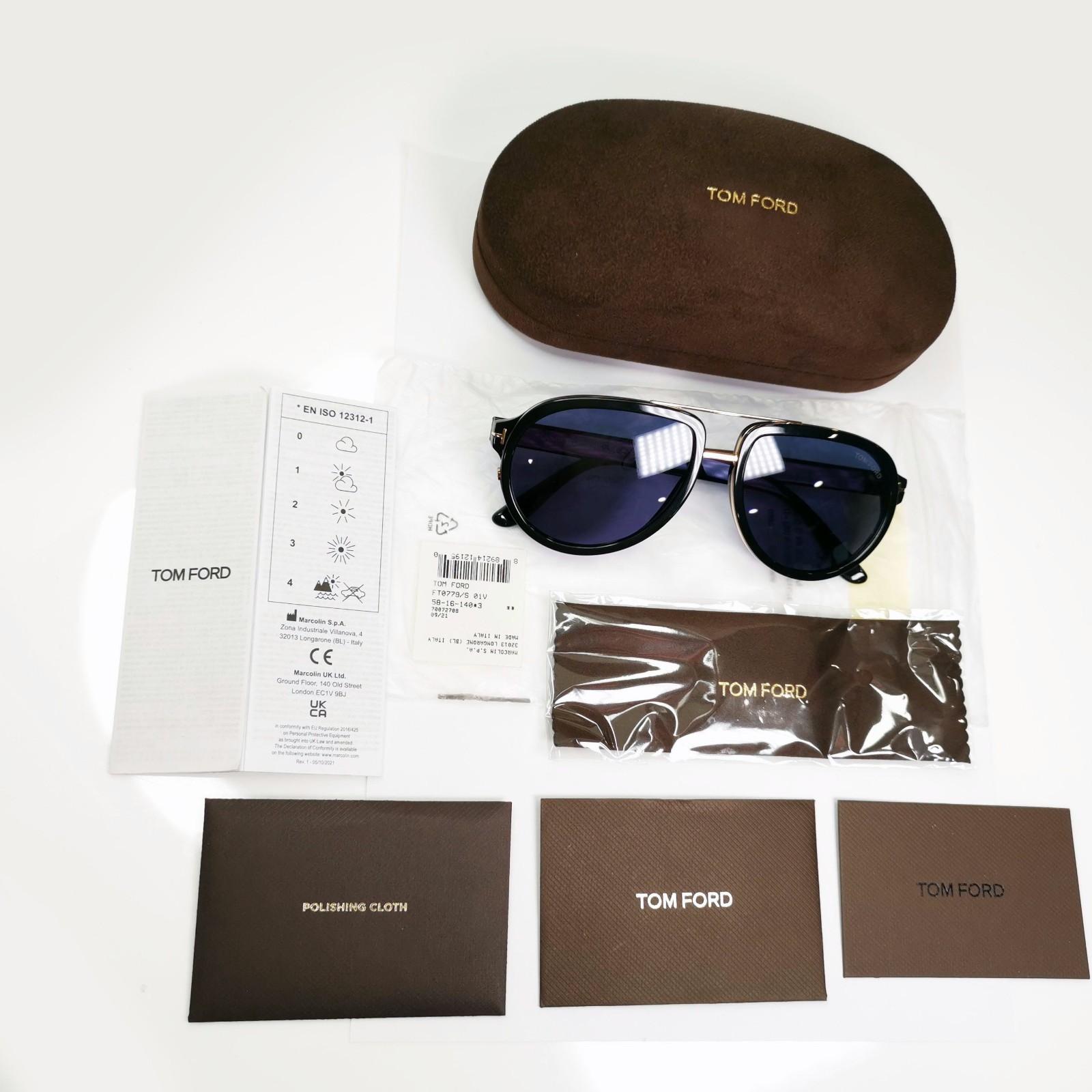 Tom Ford Sunglasses Geoffrey Black Blue Gold Pilot Designer FT0779 TF 779 01V
