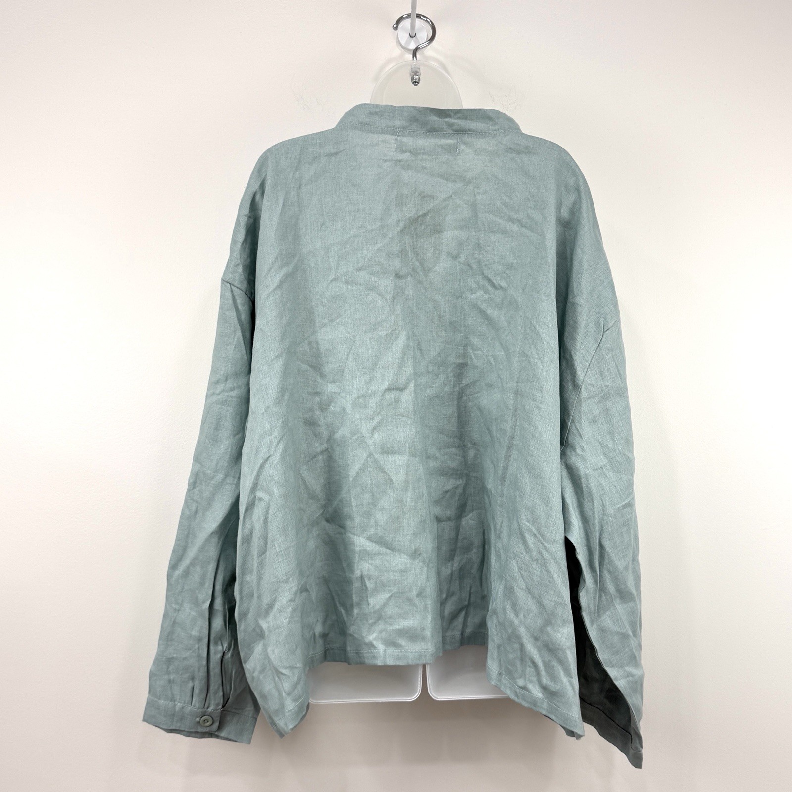Simpson Handmade Custom Linen Top Women OS Blue NWT Lagenlook Lagom Button Up