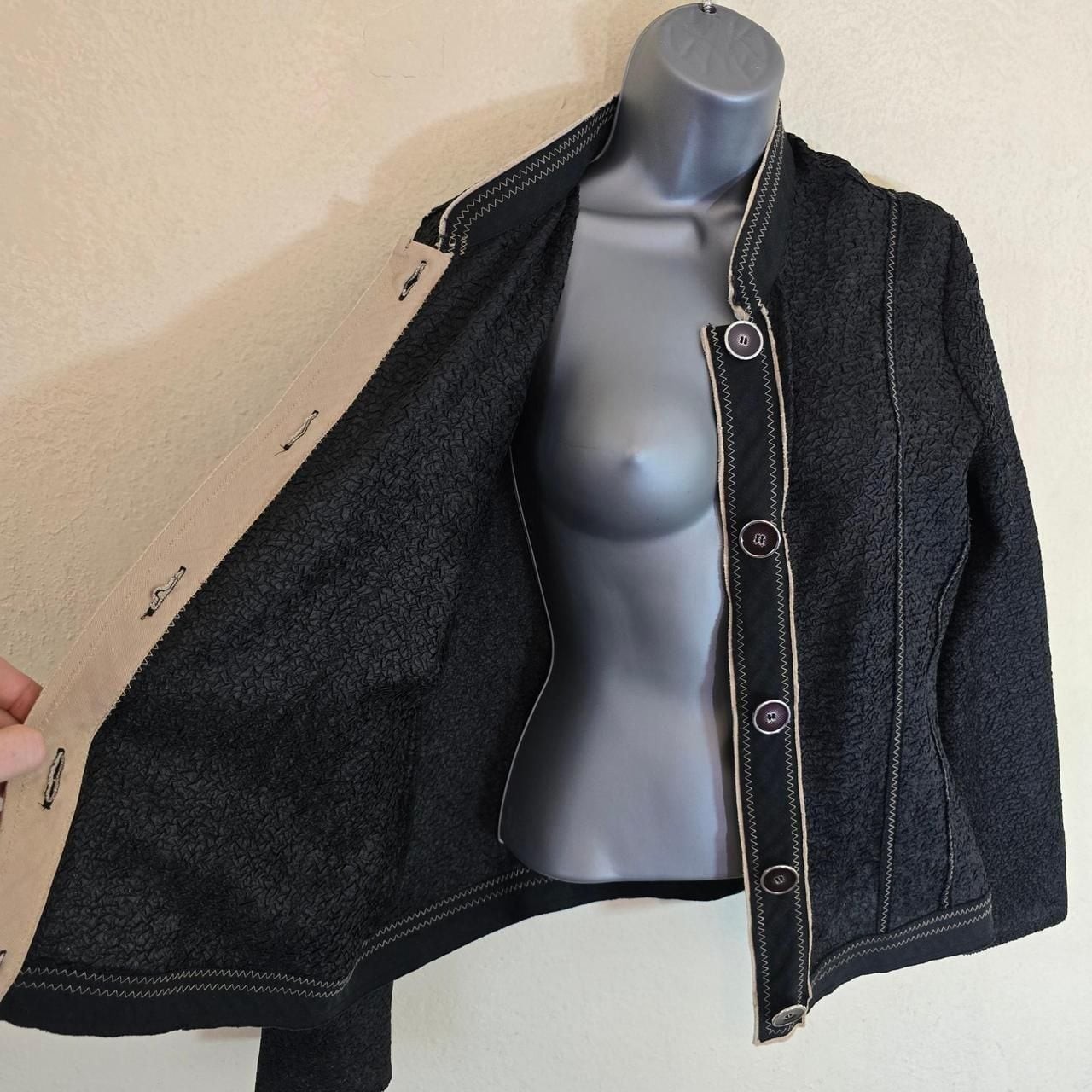 Chico’s Crinkled Textured Mandarin Collar Jacket with Contrast Stitching