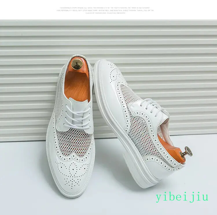 Men’s Mesh Fishnet Wing Tip Carved Dress Formal Wedding Shoes Leather Summer Man