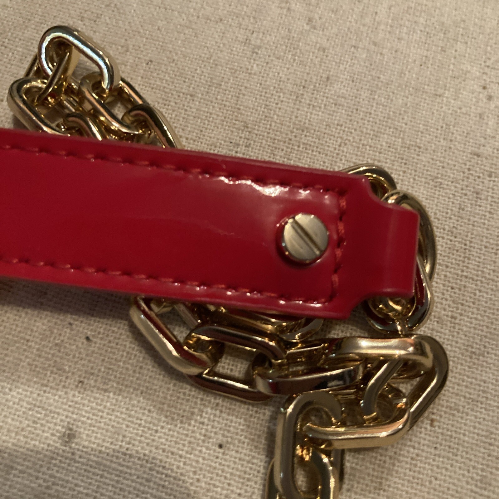 TORY BURCH Shoulder Bag Chain Mini Crossbody Ribbon Logo Patent Leather Red