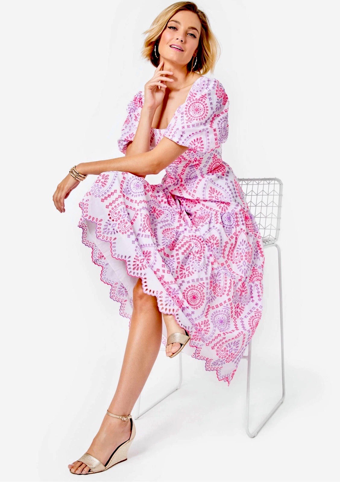 Lilly Pulitzer NWT Katalina Midi Eyelet Dress Sunset Dreamer Eyelet $348 Size 14