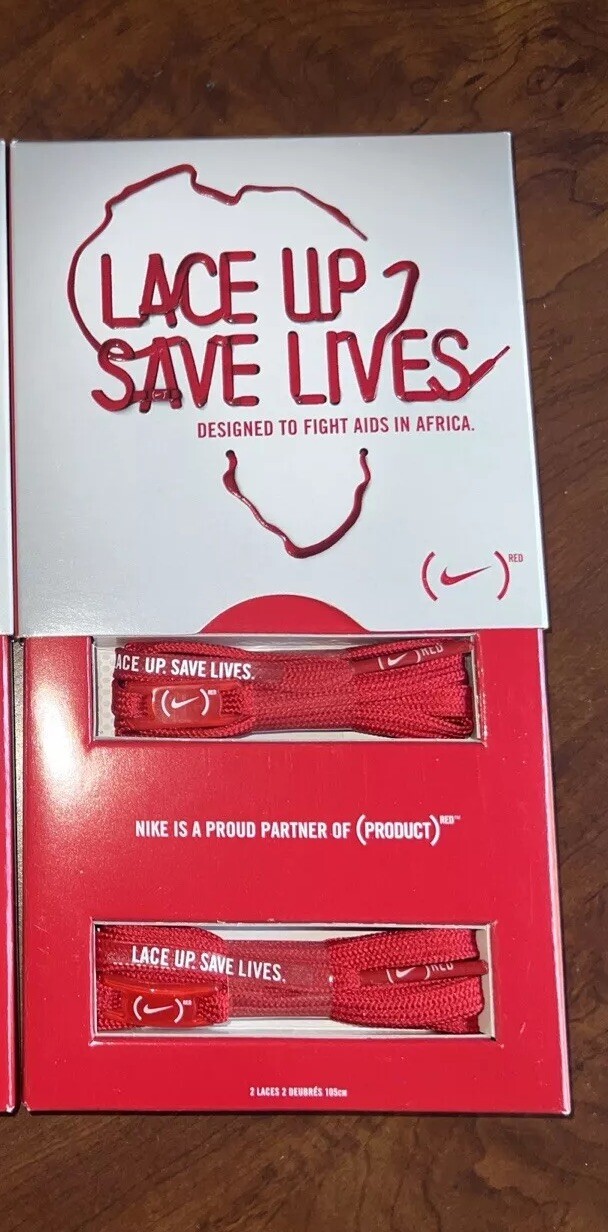 NIKE Lace Up 2 Save Lives Red ShoeLaces 105cm Designed to Fight AIDS NWT