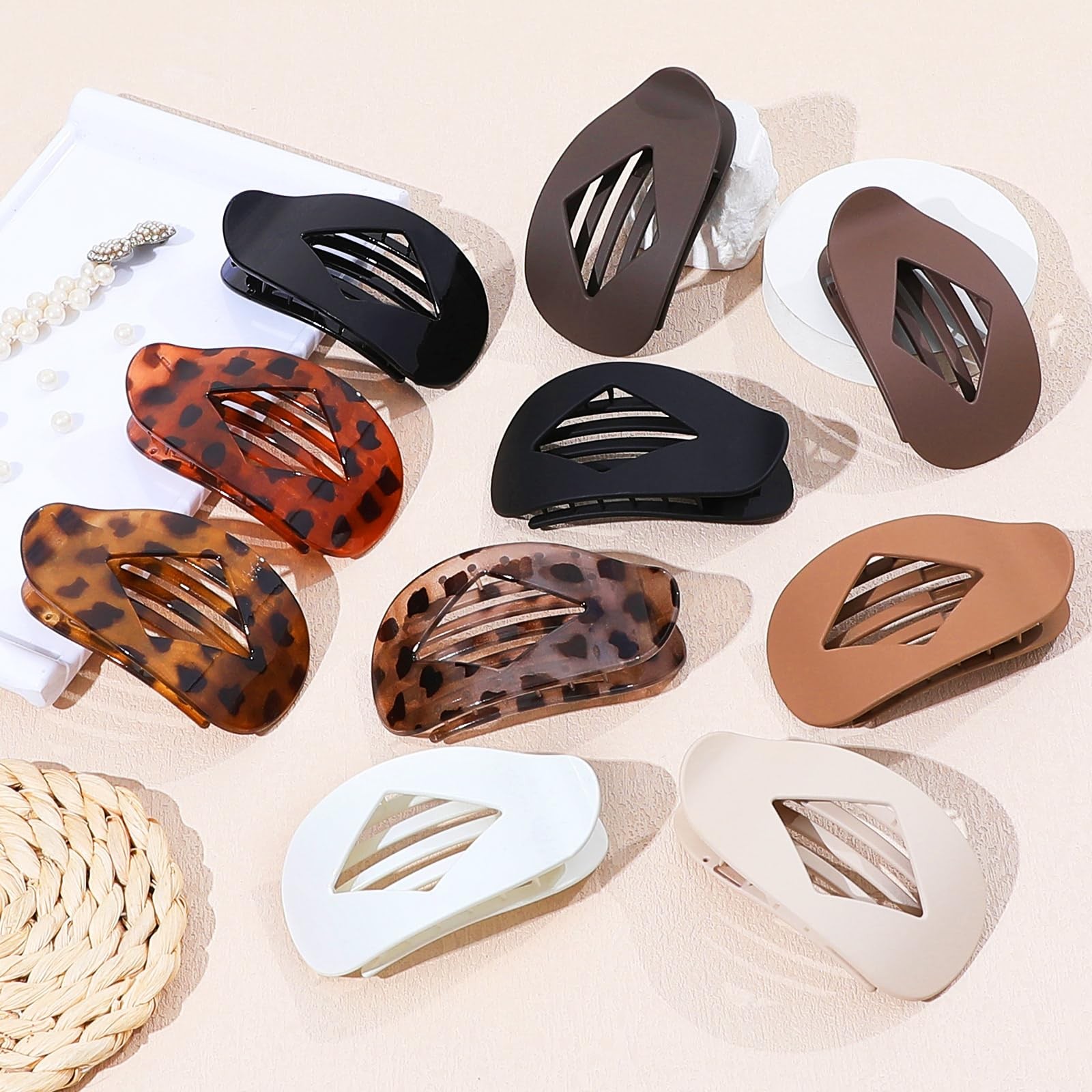 10 PCS Flat Hair Clips for Women – Large Matte 10 Count (Pack of 1), Leopard
